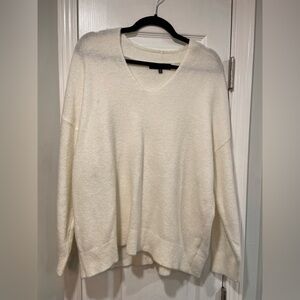 NWOT Rachel Roy Cream Fuzzy V Neck Long Sleeve Pullover Sweater Size 1X